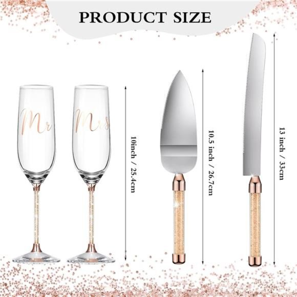 4 Piece Wedding Toasting Flutes and Cake Server Set Wedding Reception Supplies - Picture 2 of 6